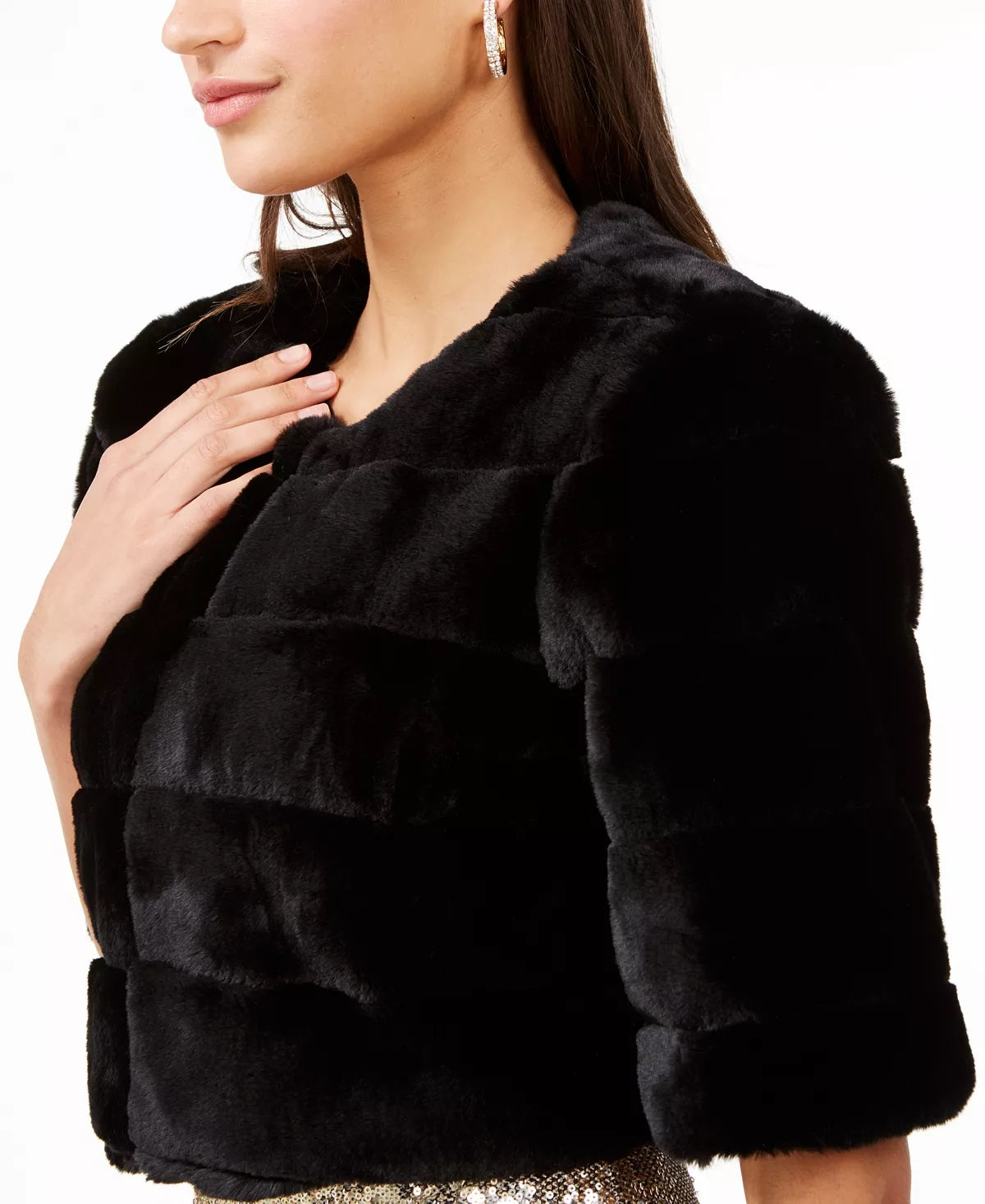 Aqua Women's Faux Fur Bolero Jaket Black Size Medium