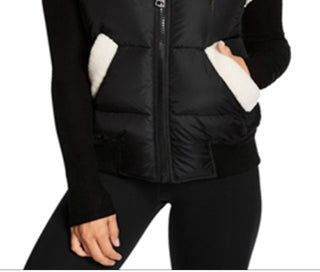 Sam Edelman Women's Billie Sherpa Trim Puffer Vest Black Size Medium