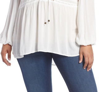 Seven7 Women's Lace up Peasant Top White Size 1X