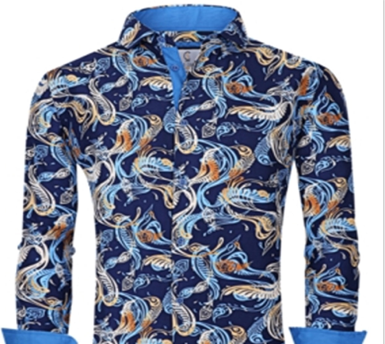 Suslo Couture Men's Slim Fit Long Sleeve Shirt Blue Size X-Large
