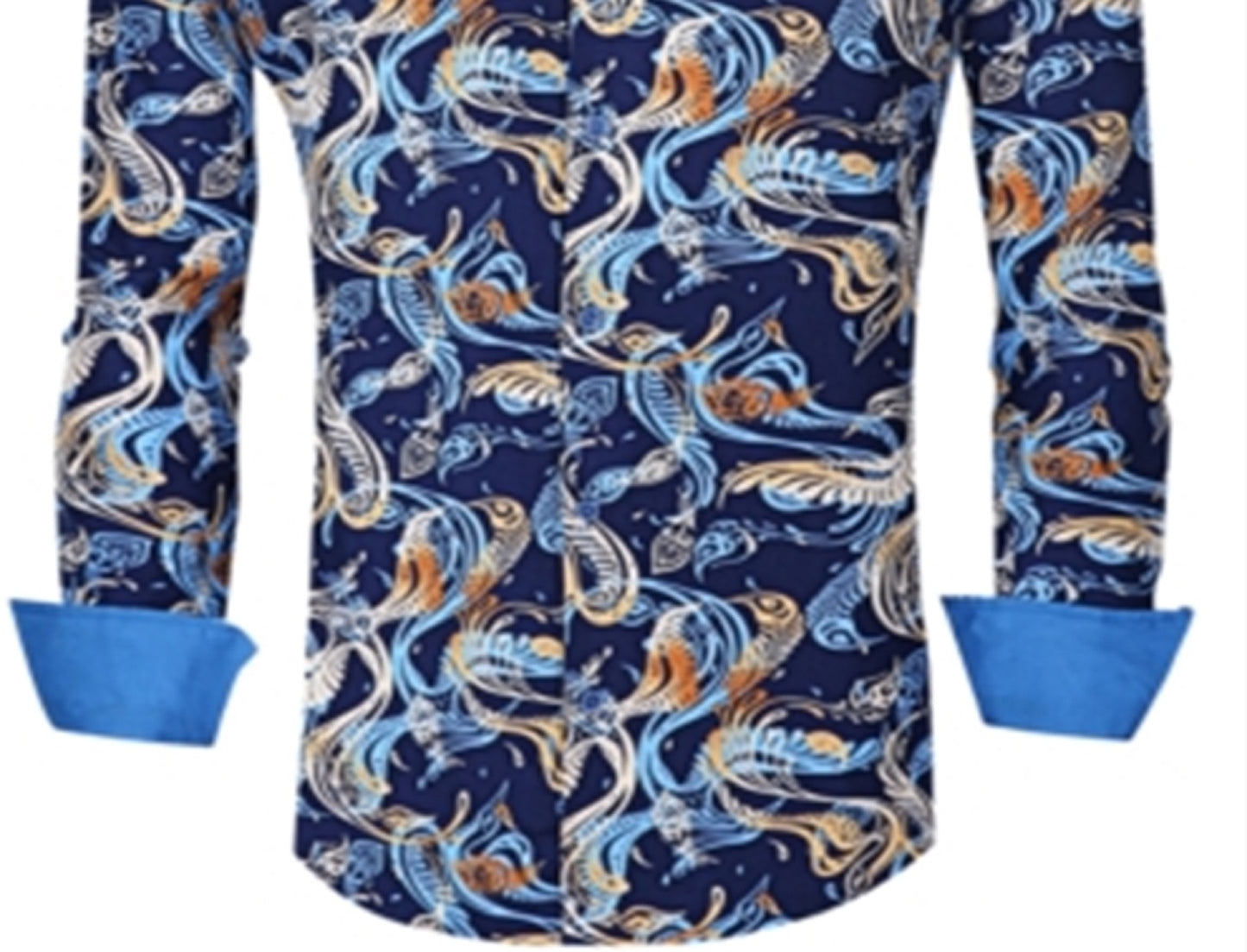 Suslo Couture Men's Slim Fit Long Sleeve Shirt Blue Size X-Large