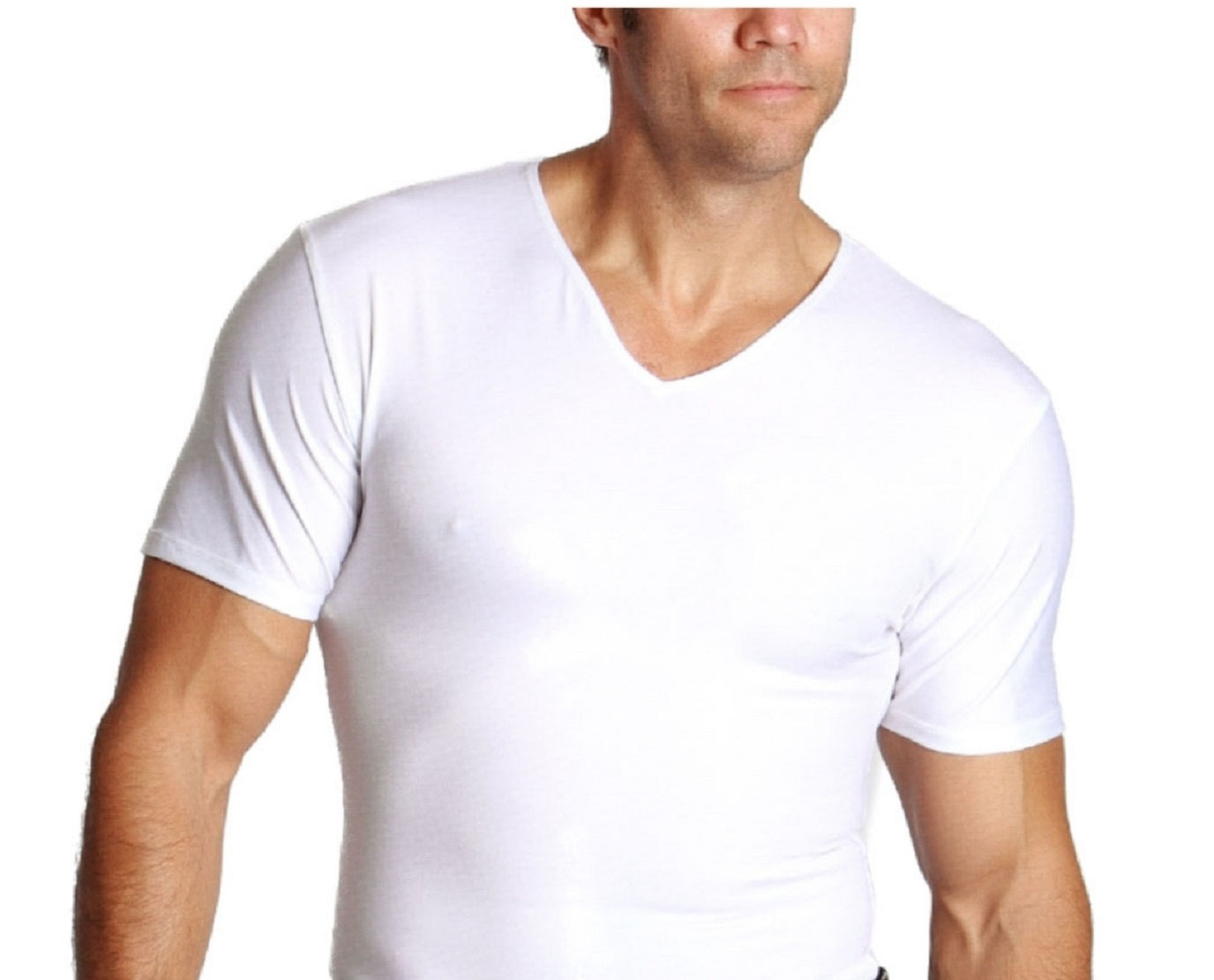 Insta Slim Men's Compression Short Sleeve V Neck T-Shirt White Size Large