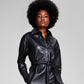 And Now This Women's Belted Faux Leather Shirtdress Black Size Small