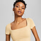 And Now This Women's Square Neck Double Layered Tee Brown Size Small