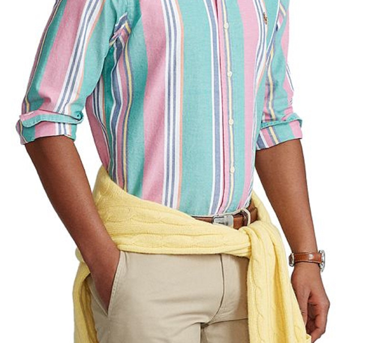 Polo Ralph Lauren Men's Classic Fit Striped Oxford Shirt Pink Size Large