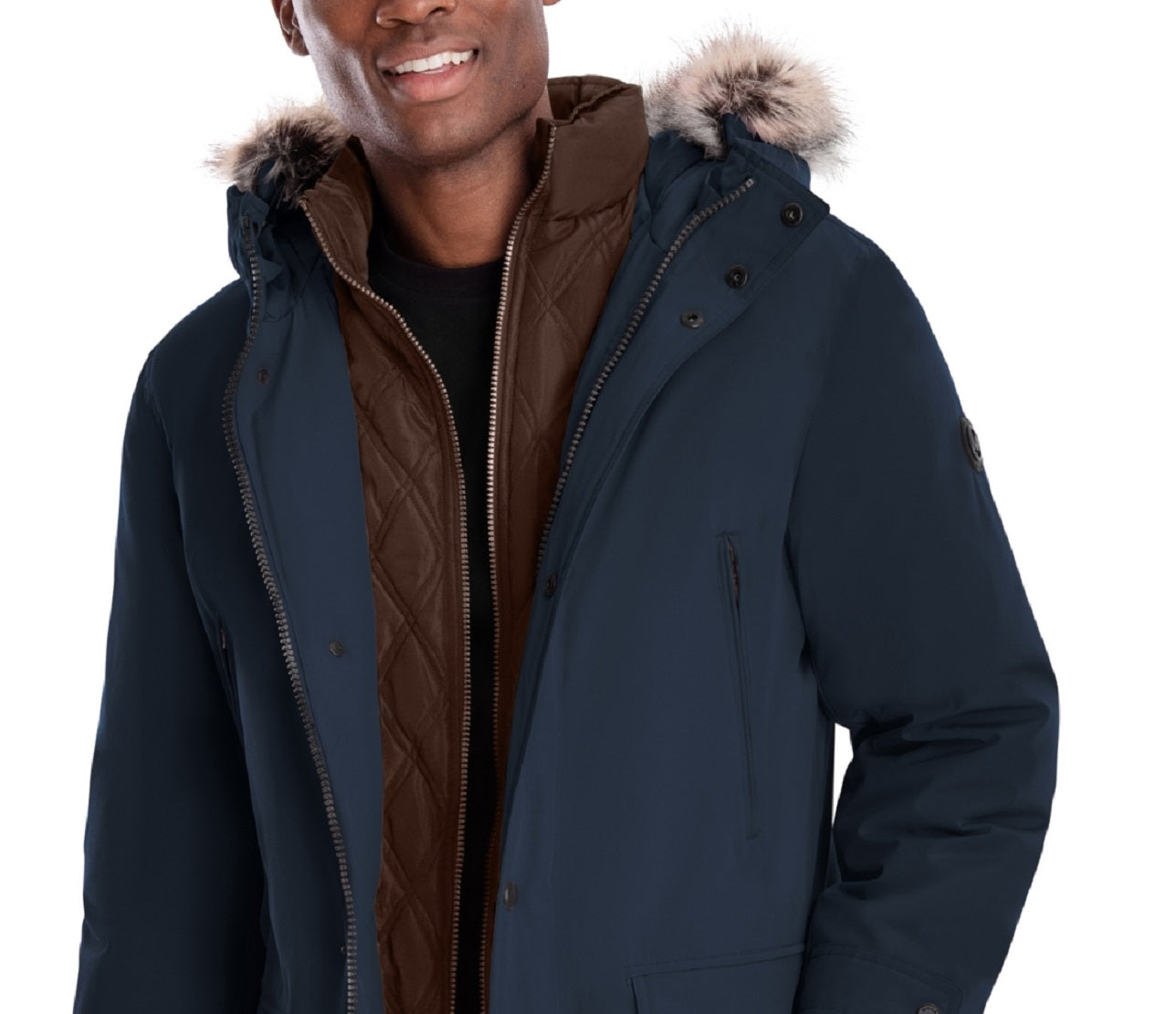 Michael Kors Men's Hooded Bib Snorkel Parka Blue Size Large