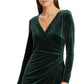 Ralph Lauren Women's Gathered Long Sleeve V Neck Above the Knee Party Body Con Dress Green Size 8 Petite