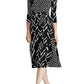 Ralph Lauren Women's Printed Matte Jersey Carlyna 3/4 Sleeve Day Dress Black Size 8