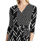 Ralph Lauren Women's Printed Matte Jersey Carlyna 3/4 Sleeve Day Dress Black Size 8