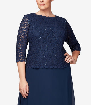 Alex Evenings Women's Mock Two Piece A Line Gown Blue Size 24W