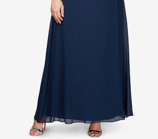 Alex Evenings Women's Mock Two Piece A Line Gown Blue Size 24W