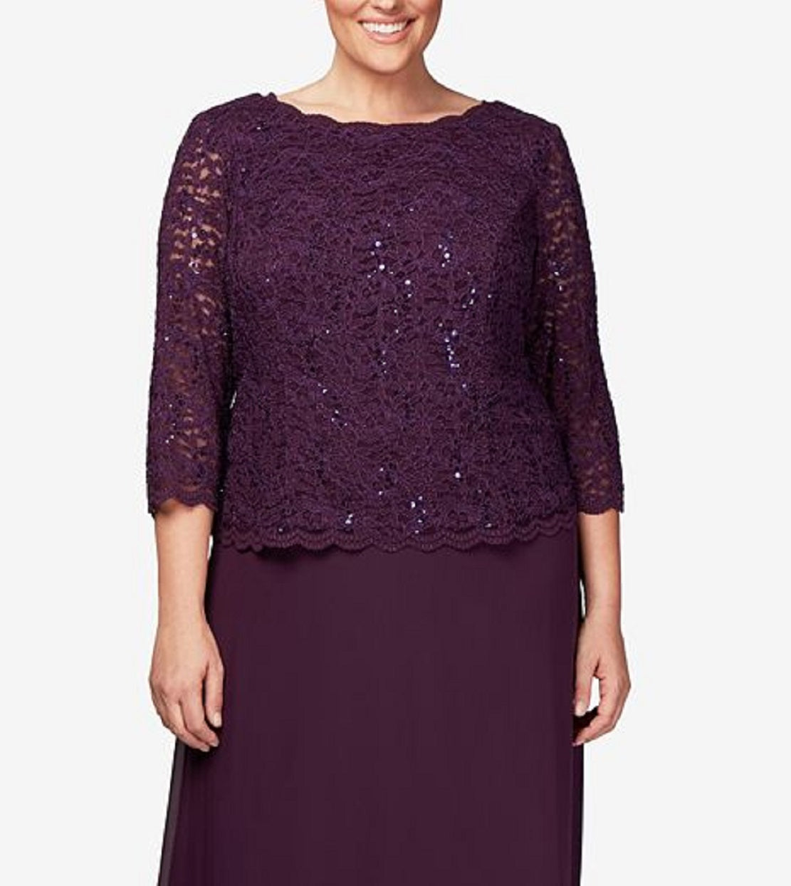 Alex Evenings Women's Mock Two Piece A Line Gown Purple Size Petite Small