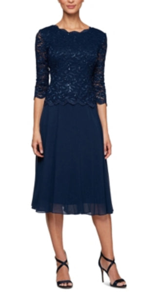Alex Evenings Women's Mock Two Piece Cocktail Dress Blue Size 12