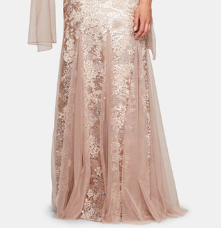 Alex Evenings Women's Embellished Lace Embroidered Illusion Gown & Shawl Brown Size 8