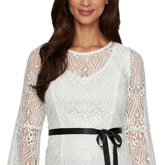 Alex Evenings Women's Lace Tie Waist Top White Size X-Large