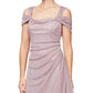 Alex Evenings Women's Cold Shoulder Draped Metallic Gown Pink Size 12Petite