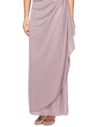 Alex Evenings Women's Cold Shoulder Draped Metallic Gown Pink Size 12Petite