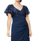 Alex Evenings Women's Short Sleeve V Neck Full Length Evening Empire Waist Dress Blue Size 6 Petite