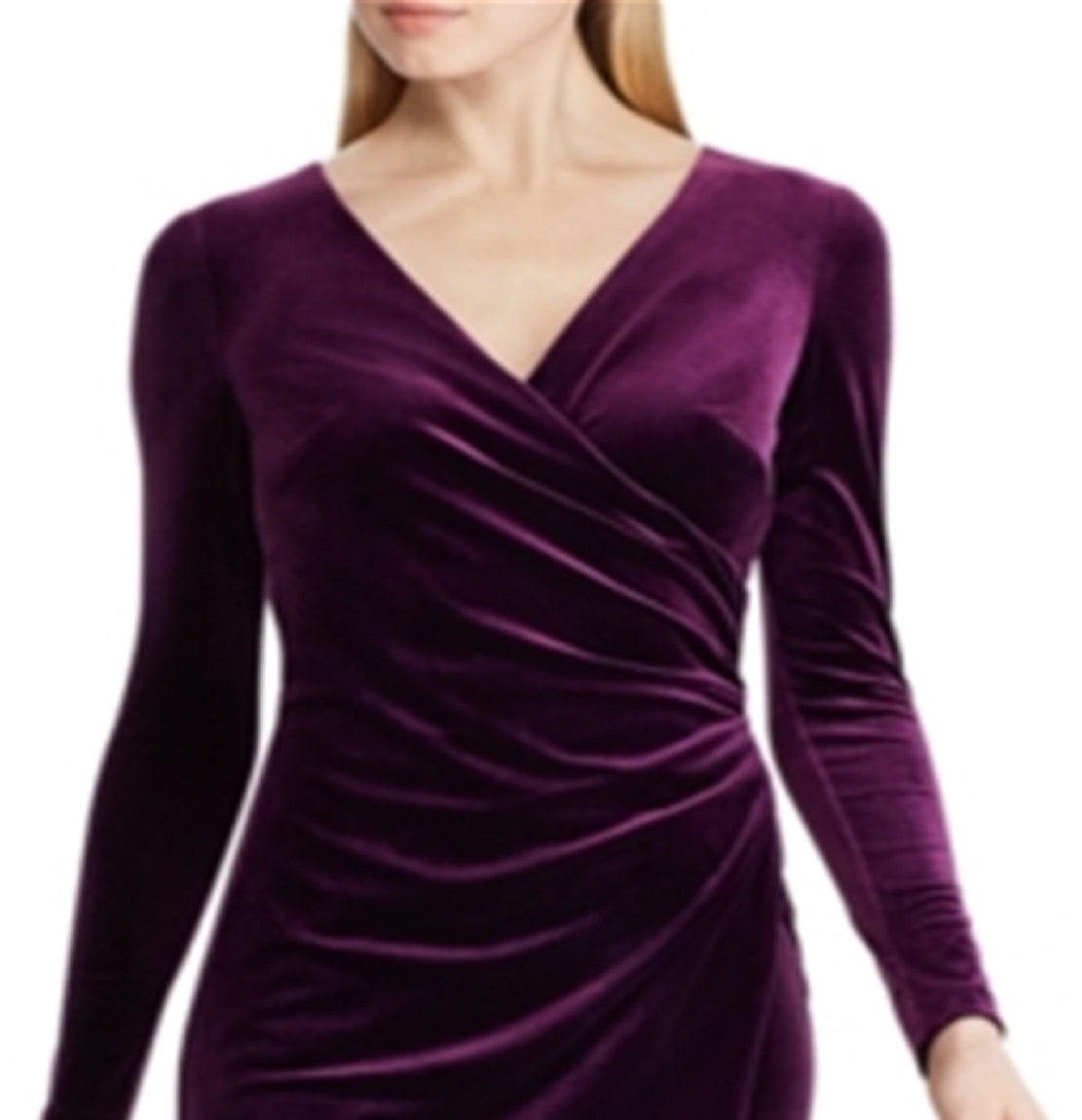 Ralph Lauren Women's Crossover V Neck Velvet Dress Purple Size 12