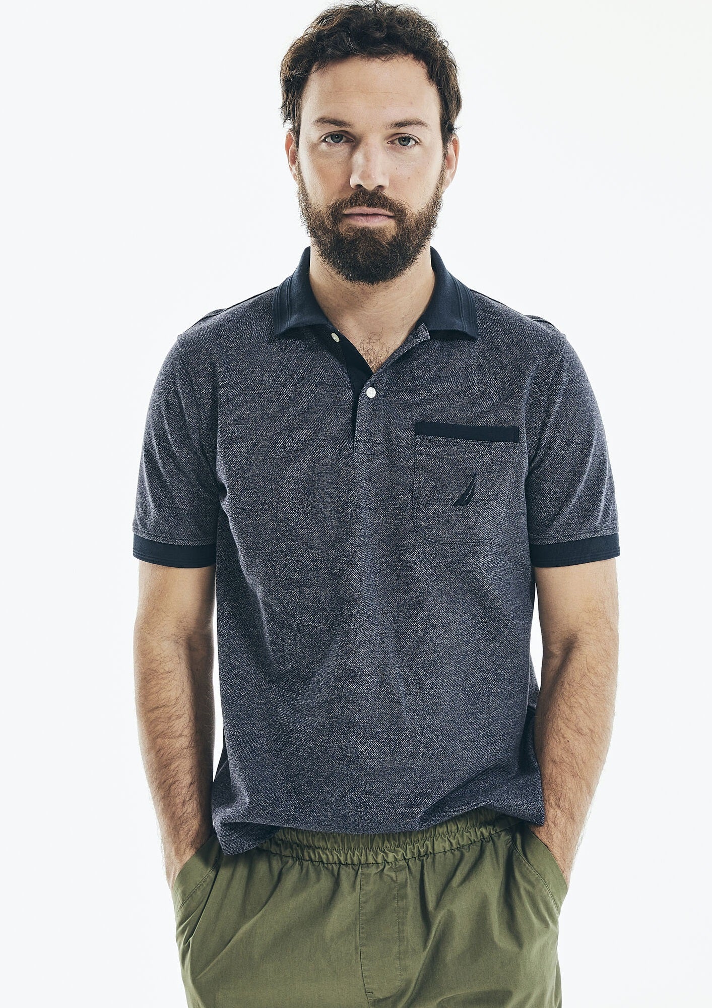 Nautica Men's Classic Fit Jaspe Pocket Polo Shirt Blue Size X-Large