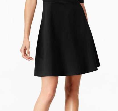 Monteau Women's Scalloped Neck Fit & Flare Dress Black Size Petite S