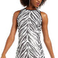 Tadashi Shoji Women's Sequined Animal Print Sleeveless Jewel Neck Mini Sheath Party Dress Black Size Large