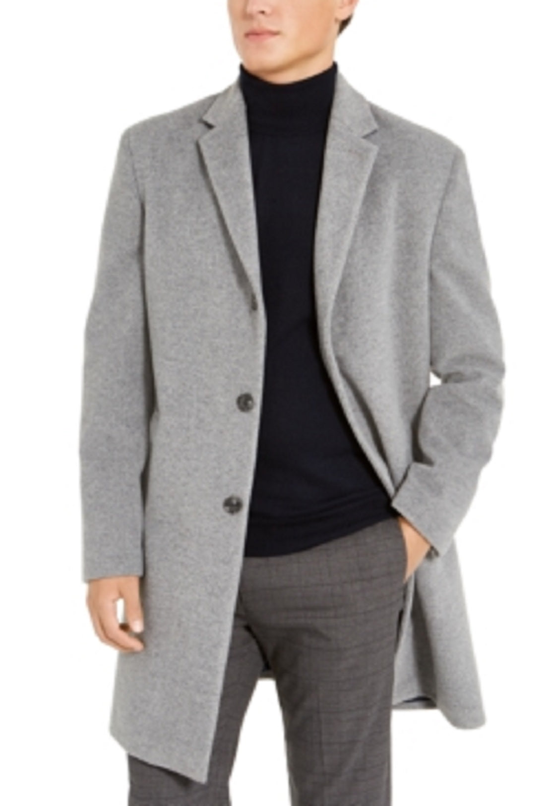 Tommy Hilfiger Men's Addison Wool Blend Trim Fit Overcoat Gray Size 40