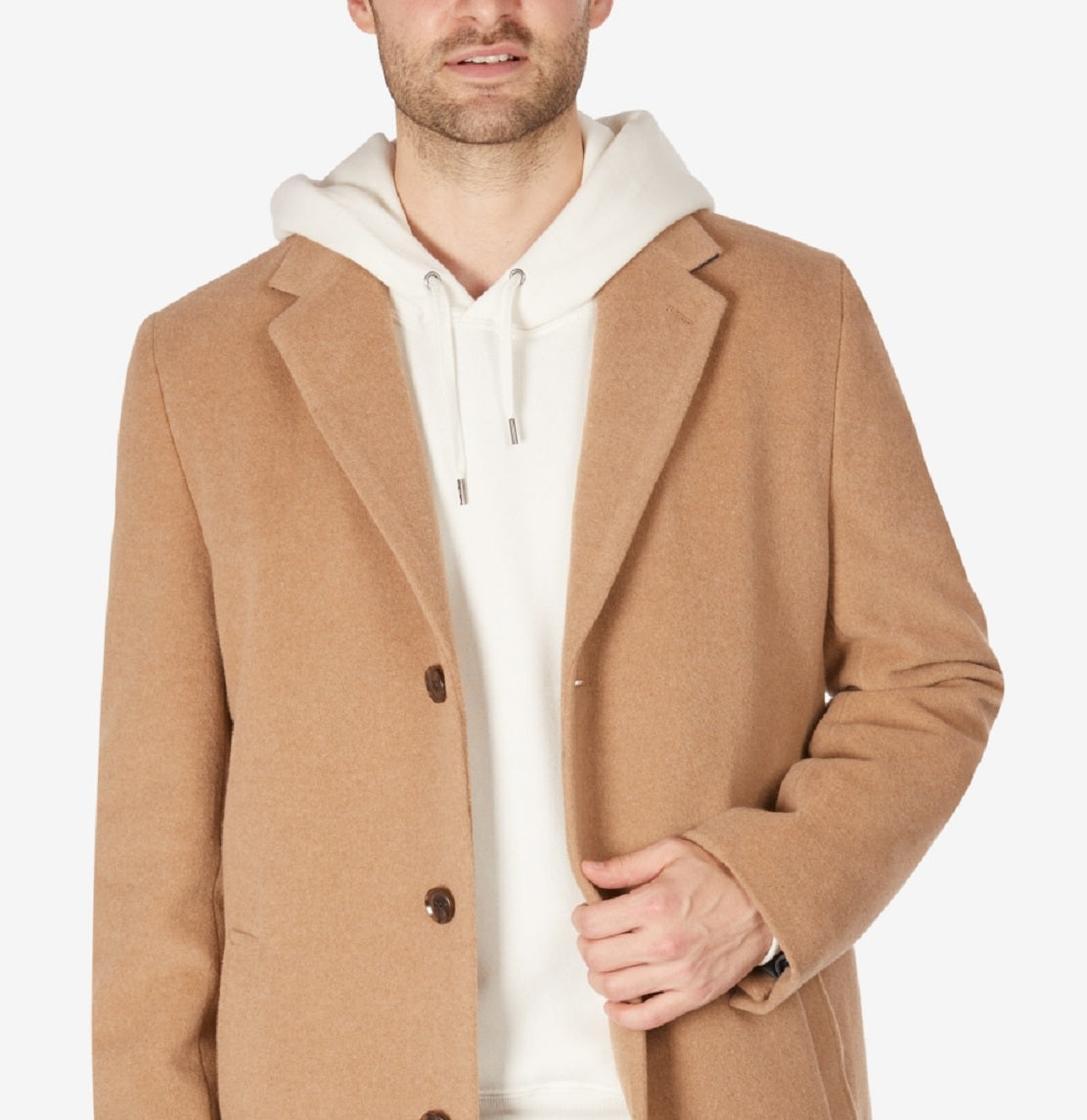 Tommy Hilfiger Men's Addison Wool Blend Trim Fit Overcoat Brown Size 36