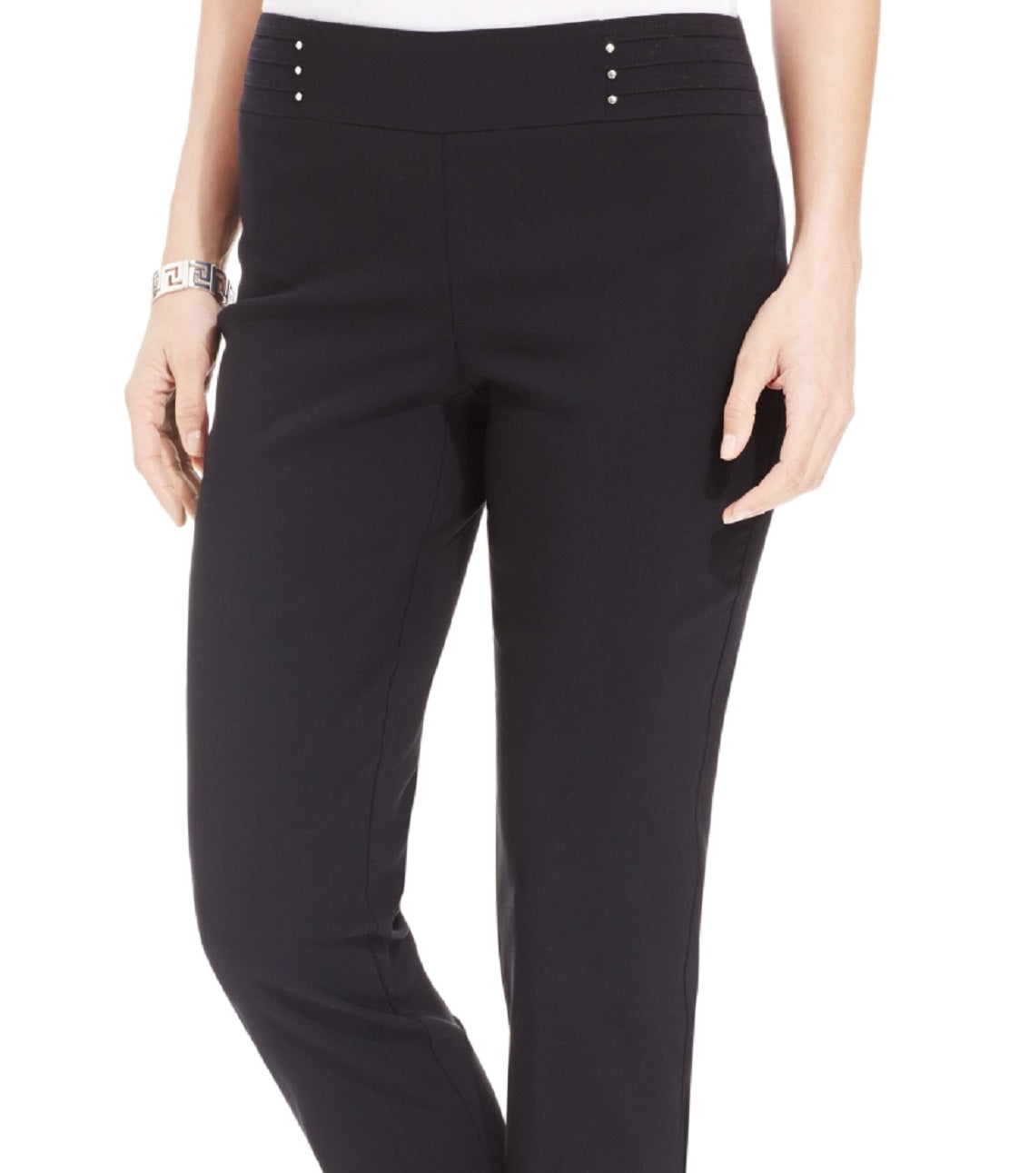 JM Collection Women's Studded Pull On Tummy Control Pants Black Size Small