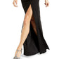 Emerald Sundae Junior's Ruched Side Slit Slim Gown Black Size X-Small