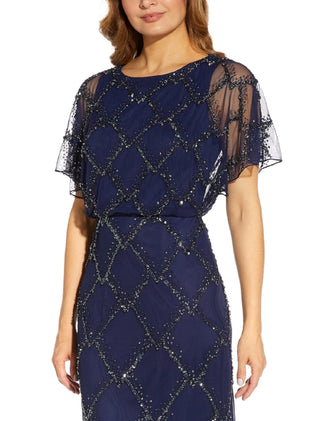 Adrianna Papell Women's Beaded Evening Gown Blue Size 8