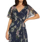 Adrianna Papell Women's Printed Pleated Gown Blue Size 4