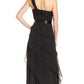 Adrianna Papell Women's One Shoulder Tiered Chiff Asymetrical Neckline Full Length Evening Dress Black Size 6