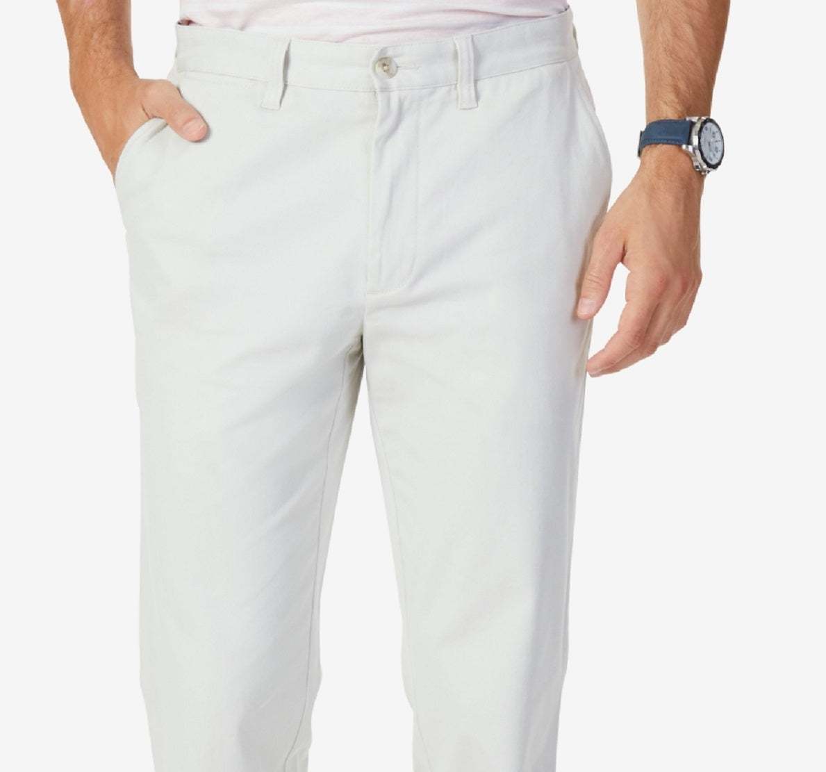 Nautica Men's Classic Fit Stretch Solid Flat Front Chino Deck Pants White Size 38X32