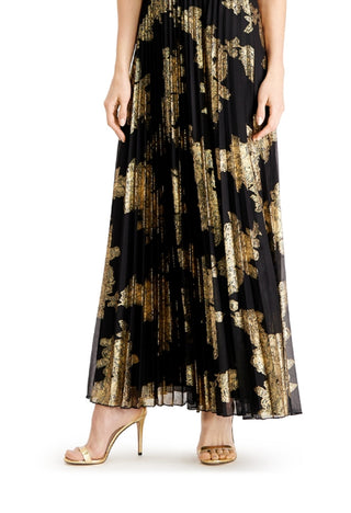 MSK Women's Metallic Print Pleated Blouson Gown Black Size 12