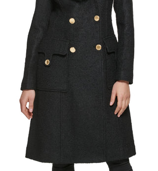 GUESS Women's Faux Fur Collar Double Breasted Walker Coat Black Size Small