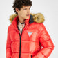 GUESS Men's Puffer Jacket With Faux Fur Hood Red Size X-Large