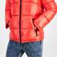 GUESS Men's Puffer Jacket With Faux Fur Hood Red Size X-Large
