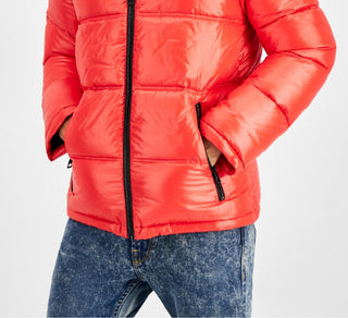 GUESS Men's Puffer Jacket With Faux Fur Hood Red Size X-Large