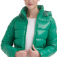 GUESS Women's High Shine Hooded Puffer Coat Green Size Medium