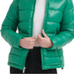 GUESS Women's High Shine Hooded Puffer Coat Green Size Medium