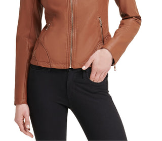 GUESS Women's Faux Leather Moto Jacket Brown Size Medium