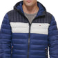 Tommy Hilfiger Men's Quilted Color Blocked Hooded Puffer Jacket Blue Size Large