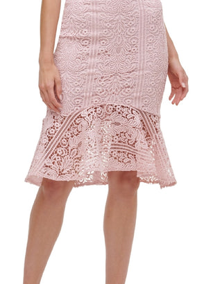 GUESS Women's Flounce Hem Lace Dress Pink Size 8