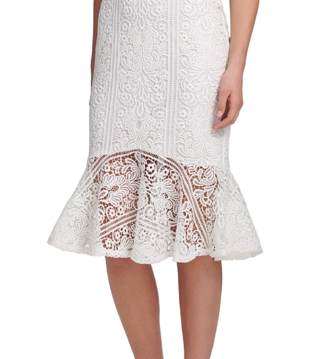 GUESS Women's Flounce Hem Lace Dress White Size 8