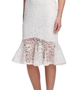 GUESS Women's Flounce Hem Lace Dress White Size 8