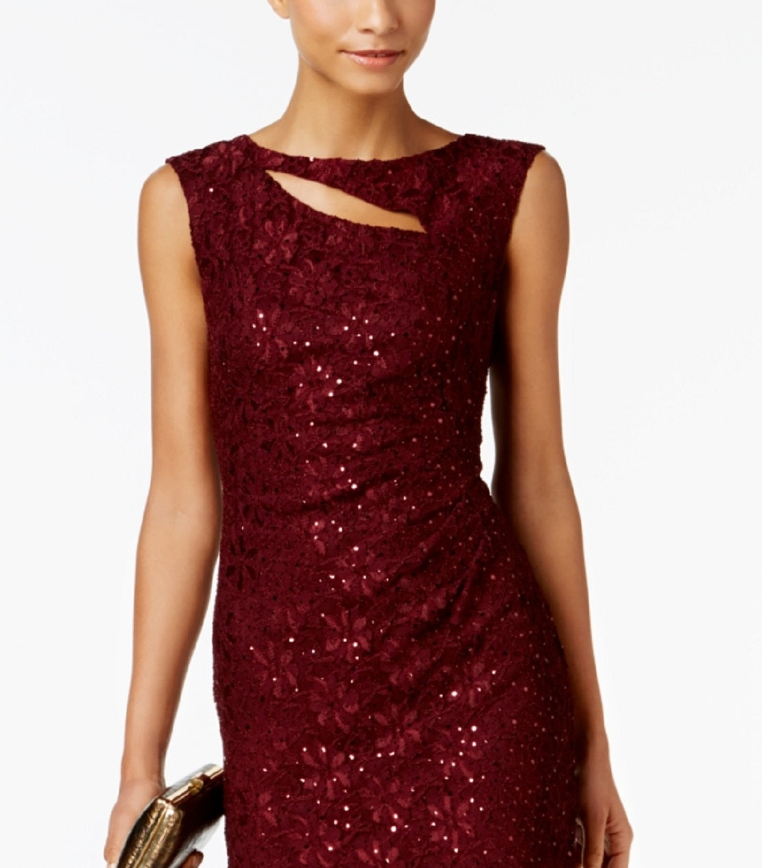 Connected Women's Sequined Lace Cutout Sheath Dress Purple Size 6