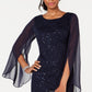 Connected Women's Flutter Sleeve Sequined Lace Dress Blue Size 8