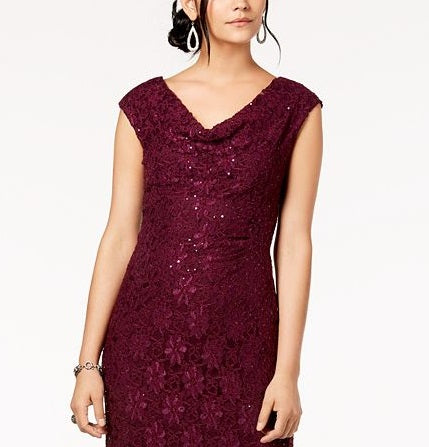 Connected Women's Lace Sequined Evening Dress Brown Size 12