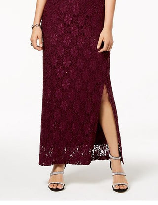 Connected Women's Lace Sequined Evening Dress Brown Size 12